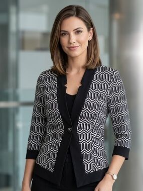 Joseph Ribkoff Black and White Geometric Blazer